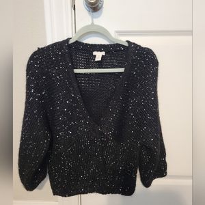 Chico's sequin cardigan, single button. Size 1 at Chico's fit 8-10